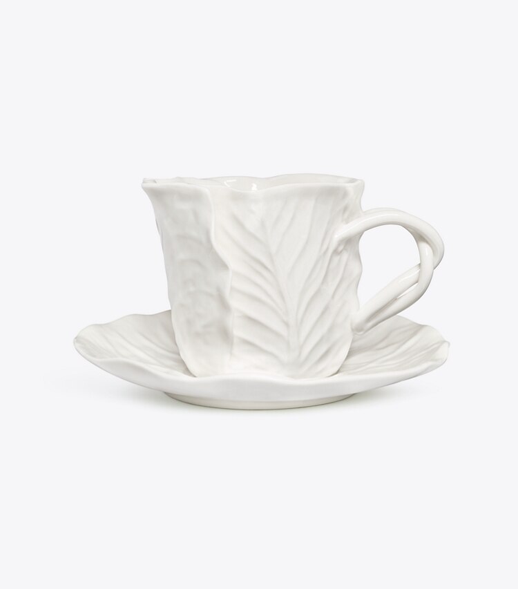Tory Burch diseñador artículos de mesa & cristalería Taza y platillo de vajilla con borde ondulado, set de 2 en White frente