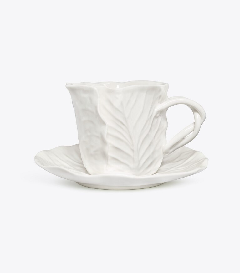 Tory Burch diseñador artículos de mesa & cristalería Taza y platillo de vajilla con borde ondulado, set de 2 en White frente
