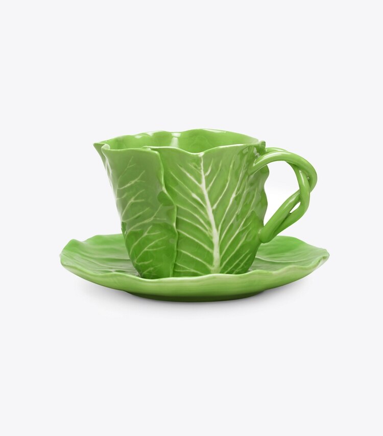 Tory Burch diseñador artículos de mesa & cristalería Taza y platillo de vajilla con borde ondulado, set de 2 en Green frente