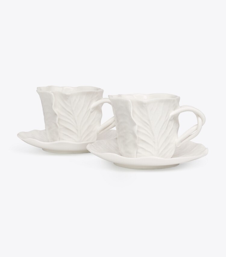 Tory Burch diseñador artículos de mesa & cristalería Taza y platillo de vajilla con borde ondulado, set de 2 en White grupo