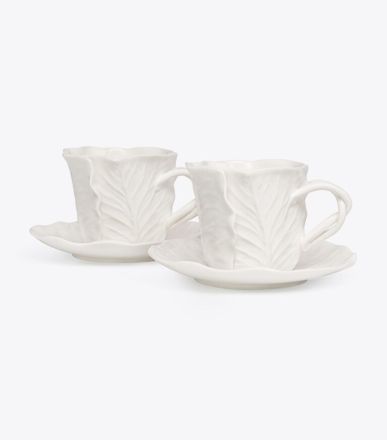 Tory Burch diseñador artículos de mesa & cristalería Taza y platillo de vajilla con borde ondulado, set de 2 en White grupo