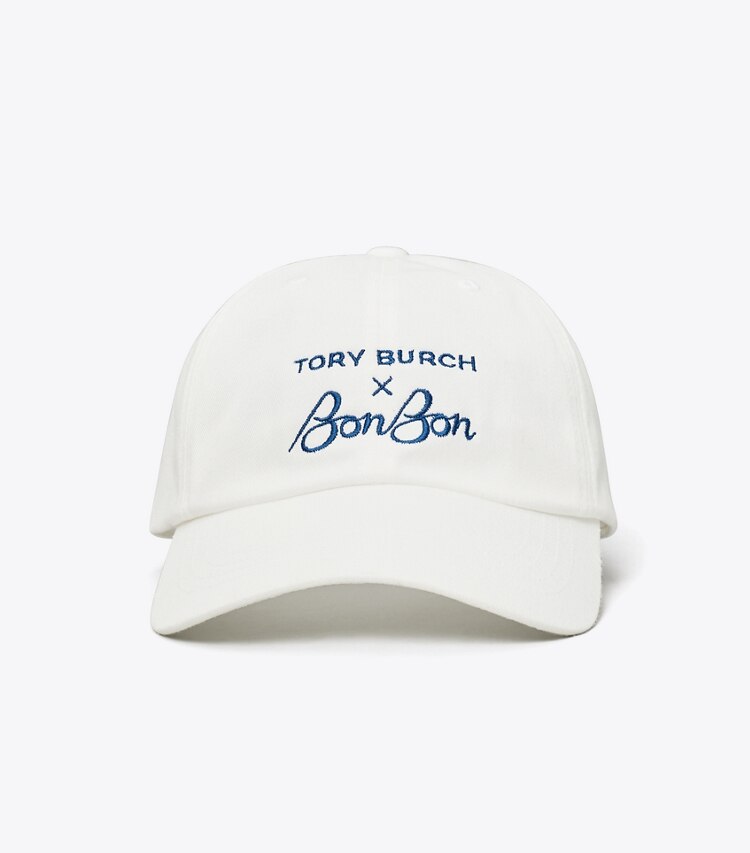 Tory Burch designer hats TB x BonBon Baseball Cap in White front