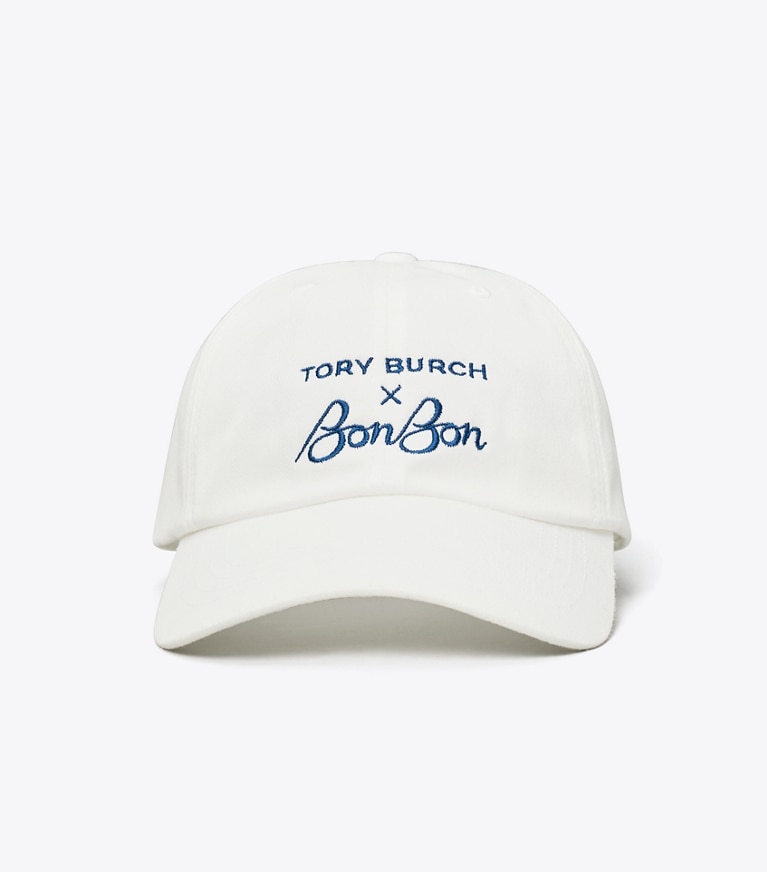Tory Burch designer hats TB x BonBon Baseball Cap in White angle
