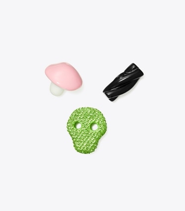 Tory Burch designer jewelry boxes TB x BonBon Candy Pin Set in Pink / GREEN / Black front