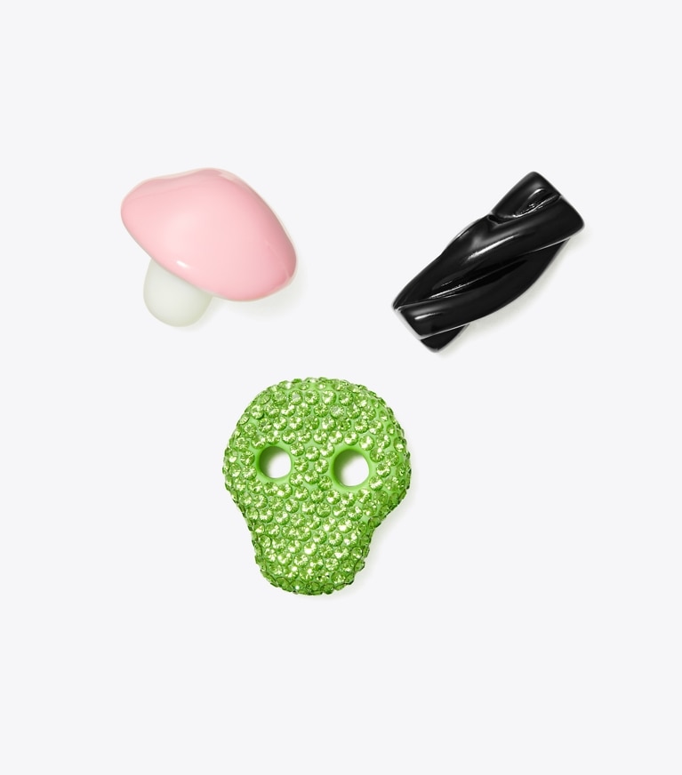 Tory Burch designer jewelry boxes TB x BonBon Candy Pin Set in Pink / GREEN / Black front