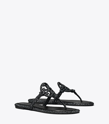 Tory Burch designer sandals TB x BonBon Miller Knotted Crystal Sandal in PERFECT BLACK / GRAPHITE angle