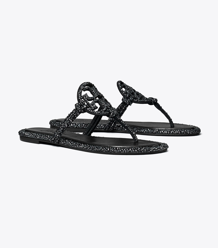 Tory Burch designer サンダル TB x BonBon ミラー ノット クリスタル サンダル in PERFECT BLACK / GRAPHITE angle