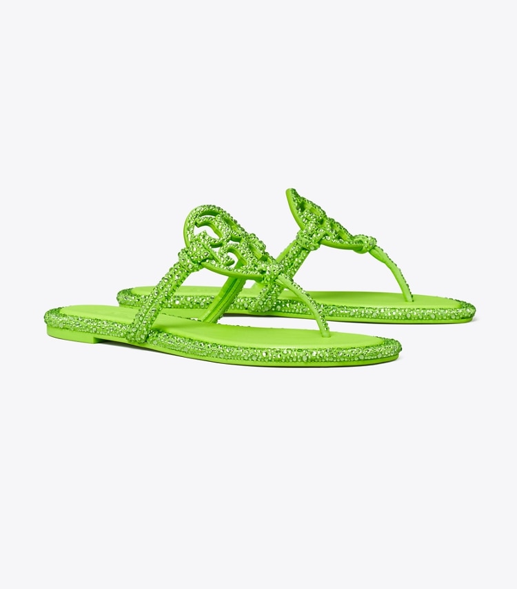 Tory Burch designer sandals TB x BonBon Miller Knotted Crystal Sandal in MONSTER / PERIDOT angle
