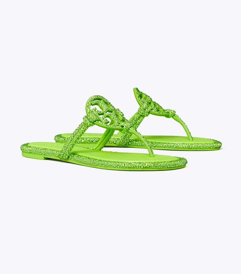Tory Burch designer sandals TB x BonBon Miller Knotted Crystal Sandal in MONSTER / PERIDOT angle