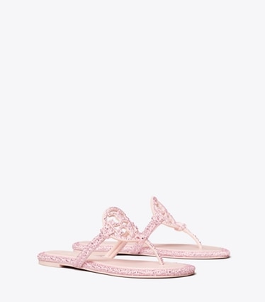 Tory Burch designer sandals TB x BonBon Miller Knotted Crystal Sandal in SHOCKTART / LIGHT ROSE angle