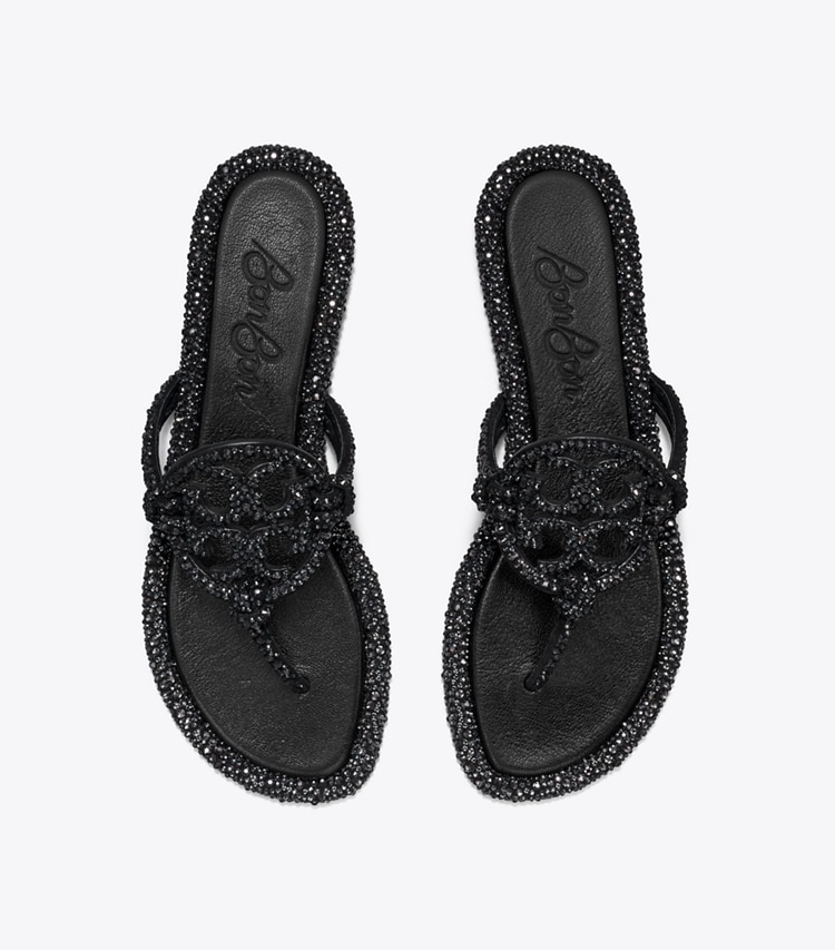 Tory Burch designer サンダル TB x BonBon ミラー ノット クリスタル サンダル in PERFECT BLACK / GRAPHITE オーバーヘッド