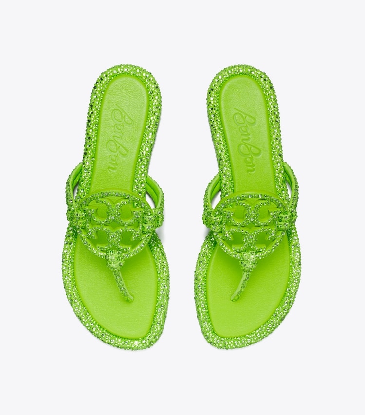 Tory Burch designer sandals TB x BonBon Miller Knotted Crystal Sandal in MONSTER / PERIDOT overhead