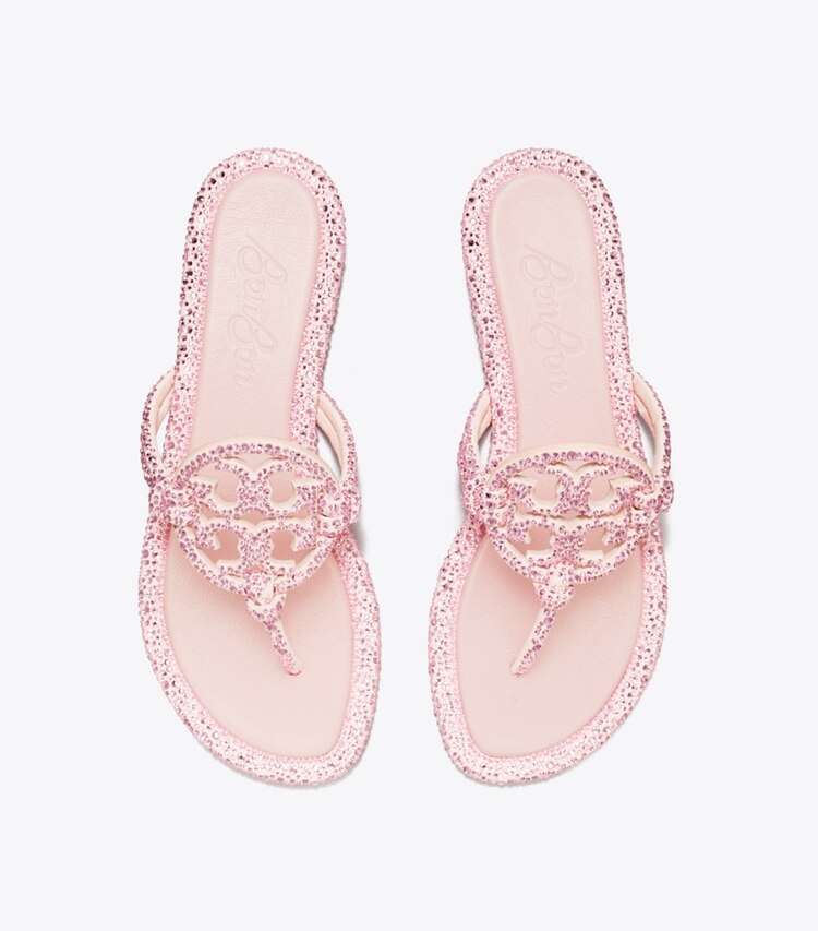 Tory Burch designer sandals TB x BonBon Miller Knotted Crystal Sandal in SHOCKTART / LIGHT ROSE overhead