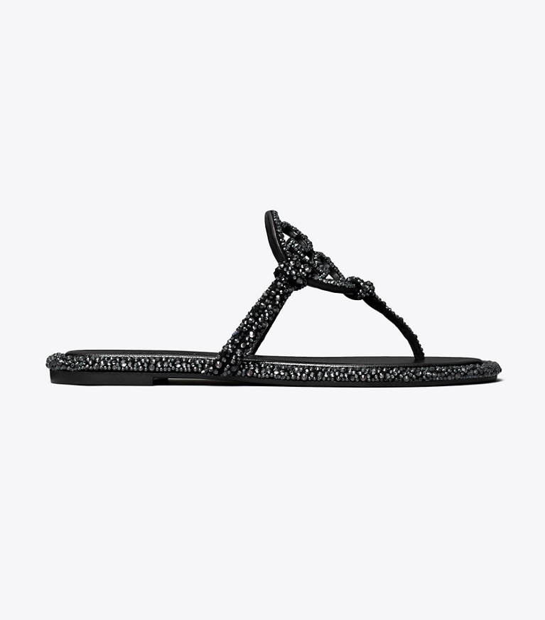 Tory Burch designer サンダル TB x BonBon ミラー ノット クリスタル サンダル in PERFECT BLACK / GRAPHITE angle