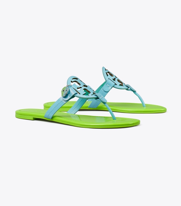 Tory Burch designer sandals TB x BonBon Miller Patent Charm Sandal in PINEAPPLE BLUEBERRY angle