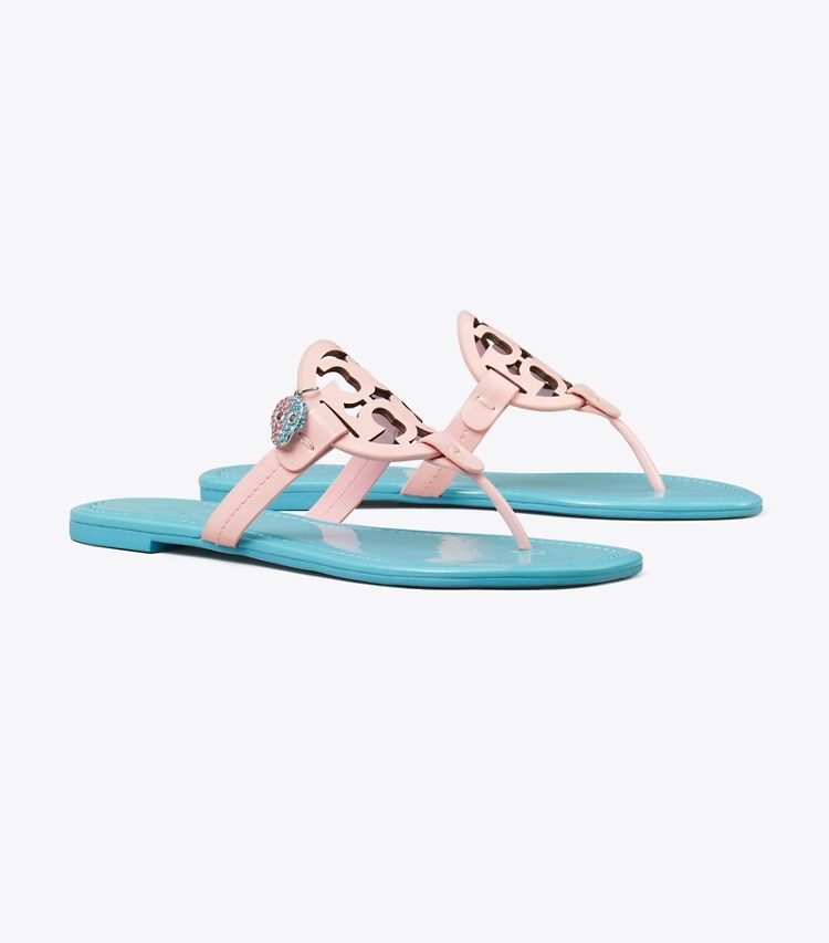 Tory Burch designer sandals TB x BonBon Miller Patent Charm Sandal in COTTON CANDY angle
