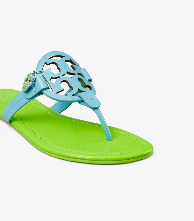 Tory Burch designer sandals TB x BonBon Miller Patent Charm Sandal in PINEAPPLE BLUEBERRY angle