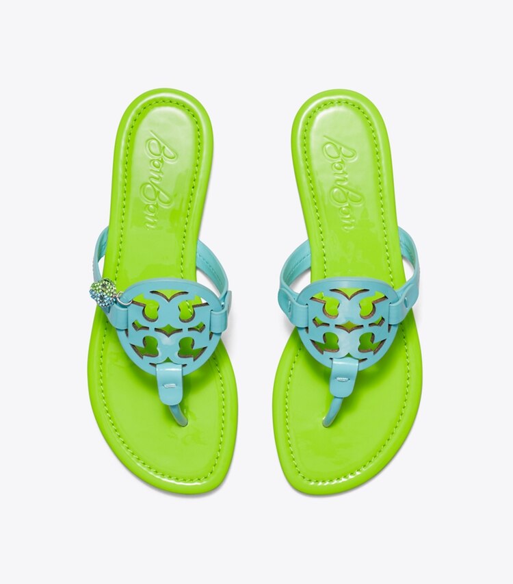 Tory Burch designer sandals TB x BonBon Miller Patent Charm Sandal in PINEAPPLE BLUEBERRY overhead