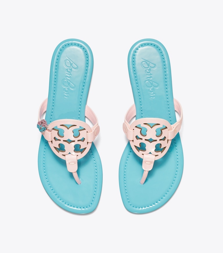 Tory Burch designer sandals TB x BonBon Miller Patent Charm Sandal in COTTON CANDY angle