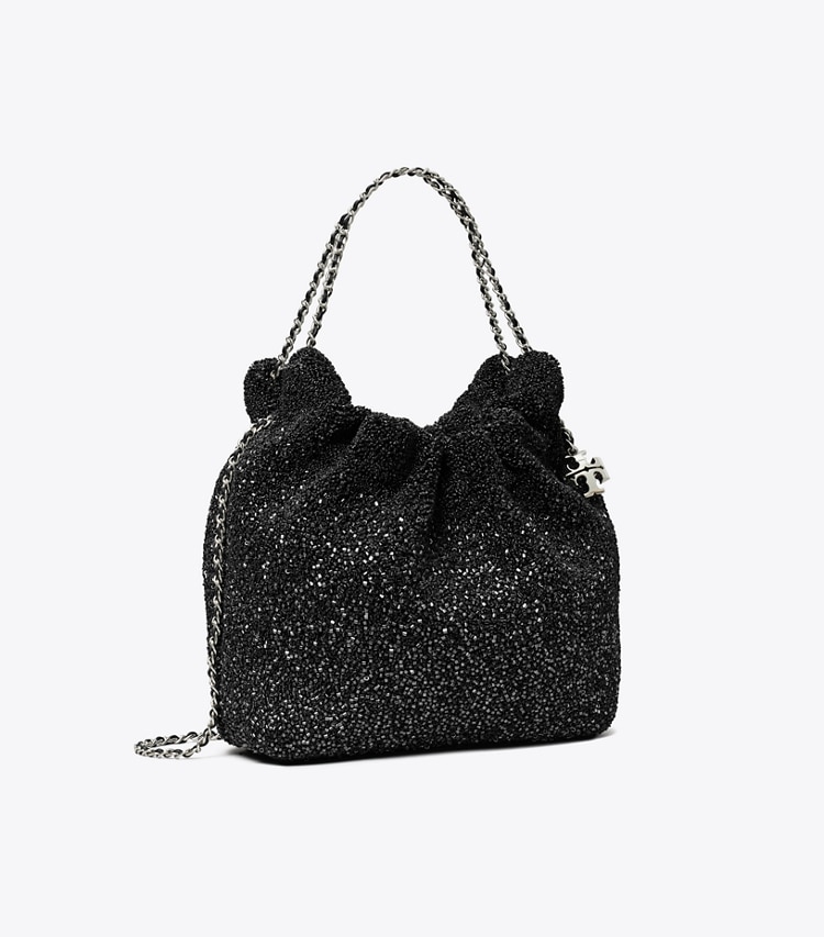 Tory Burch designer crossbody bags TB x BonBon Mini Fleming Embellished Hobo Bag in Sugared Licorice angle