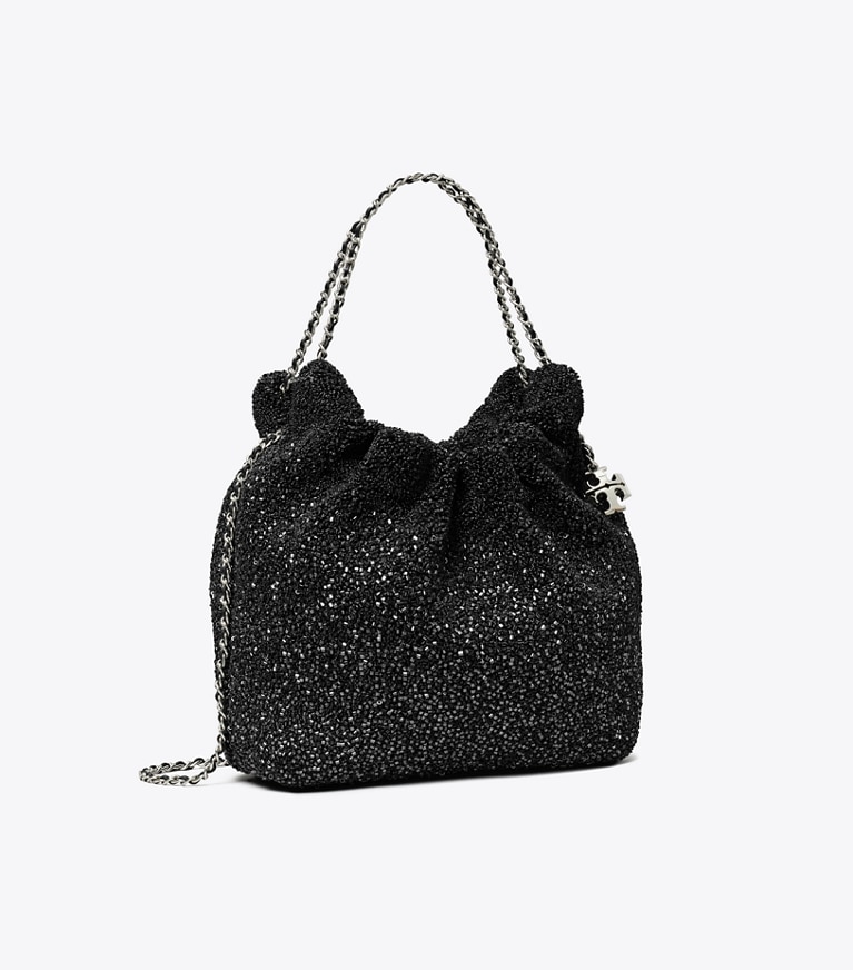 Tory Burch designer crossbody bags TB x BonBon Mini Fleming Embellished Hobo Bag in Sugared Licorice angle