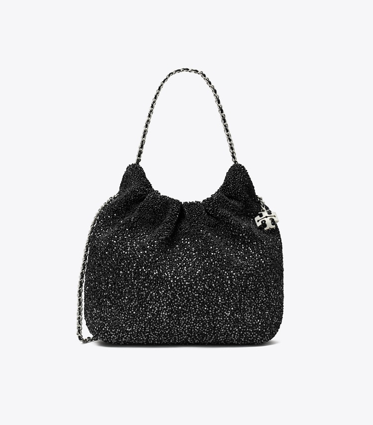 Tory Burch designer crossbody bags TB x BonBon Mini Fleming Embellished Hobo Bag in Sugared Licorice front