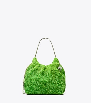 Tory Burch designer crossbody bags TB x BonBon Mini Fleming Embellished Hobo Bag in Sugared Apple front