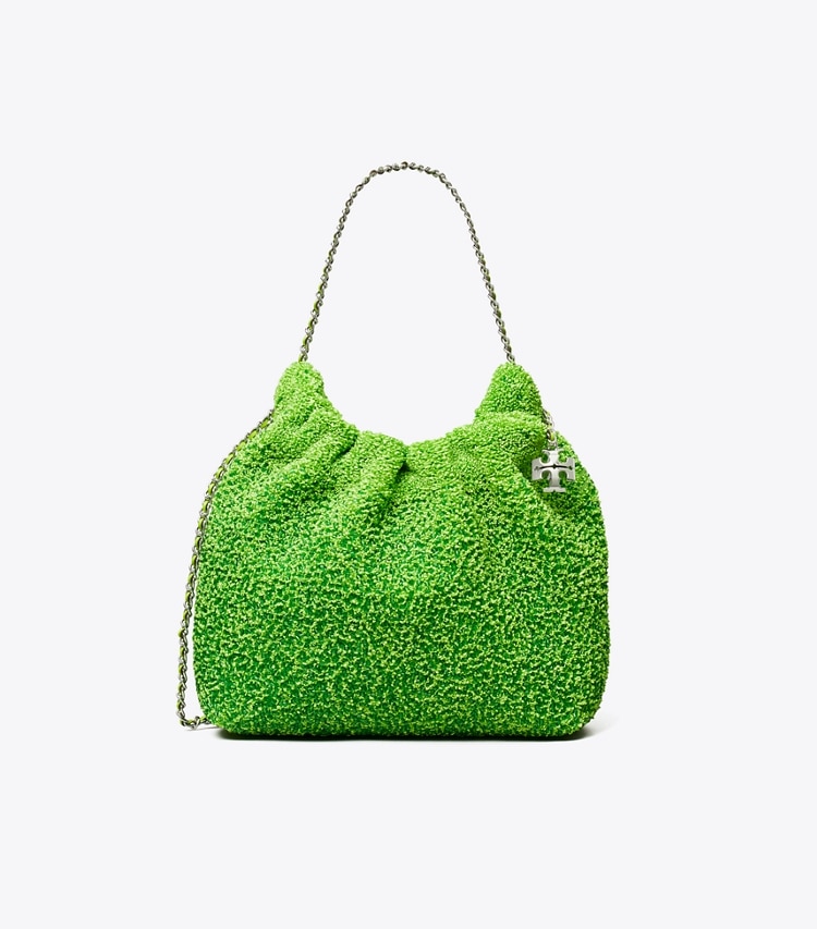 Tory Burch designer crossbody bags TB x BonBon Mini Fleming Embellished Hobo Bag in Sugared Apple front