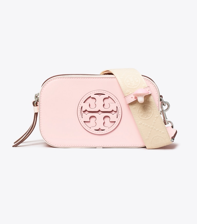 Tory Burch designer crossbody bags TB x BonBon Mini Miller Spazzolato Crossbody Bag in BonBon Pink angle