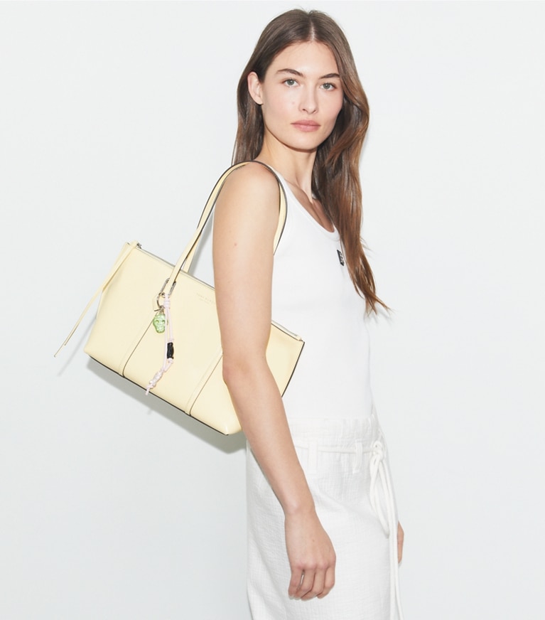 Tory Burch designer tote bags TB x BonBon Small Perry Zip Tote in LEMON SWIRL angle