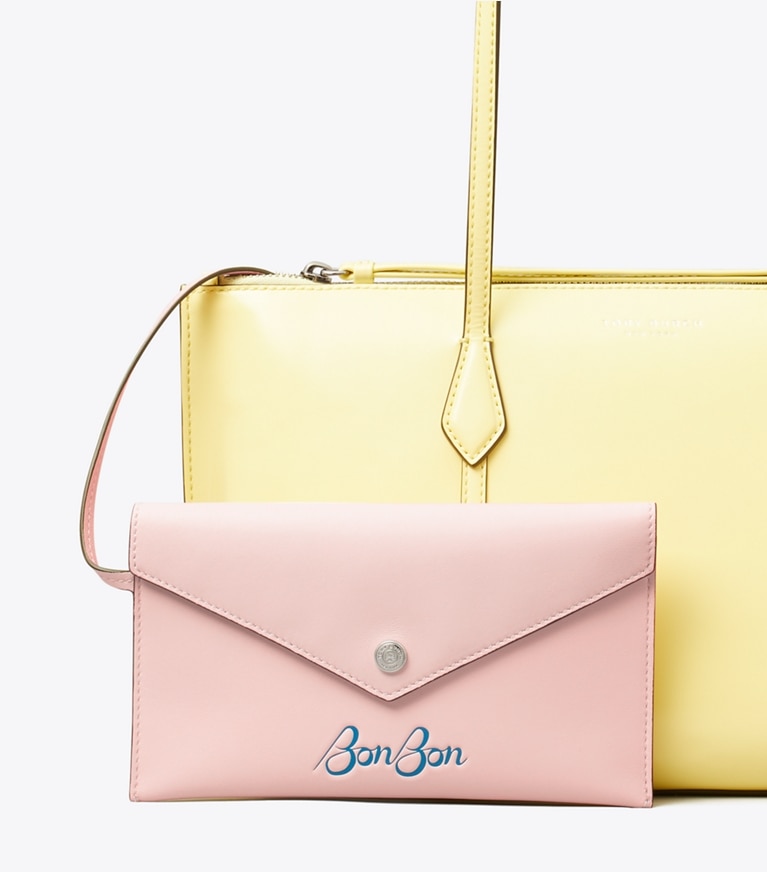 Tory Burch designer tote bags TB x BonBon Small Perry Zip Tote in LEMON SWIRL angle