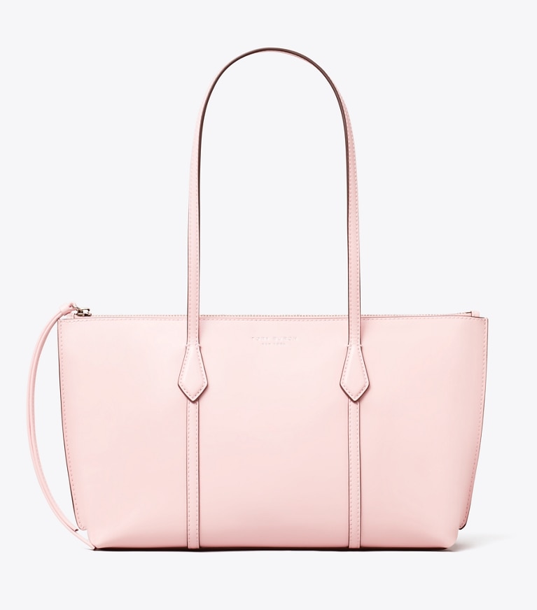 Tory Burch designer tote bags TB x BonBon Small Perry Zip Tote in Shocktart angle