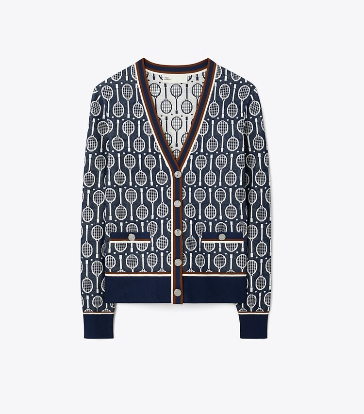 Tory Sport designer セーター テックニット カーディガン in Tory Navy Racquets front
