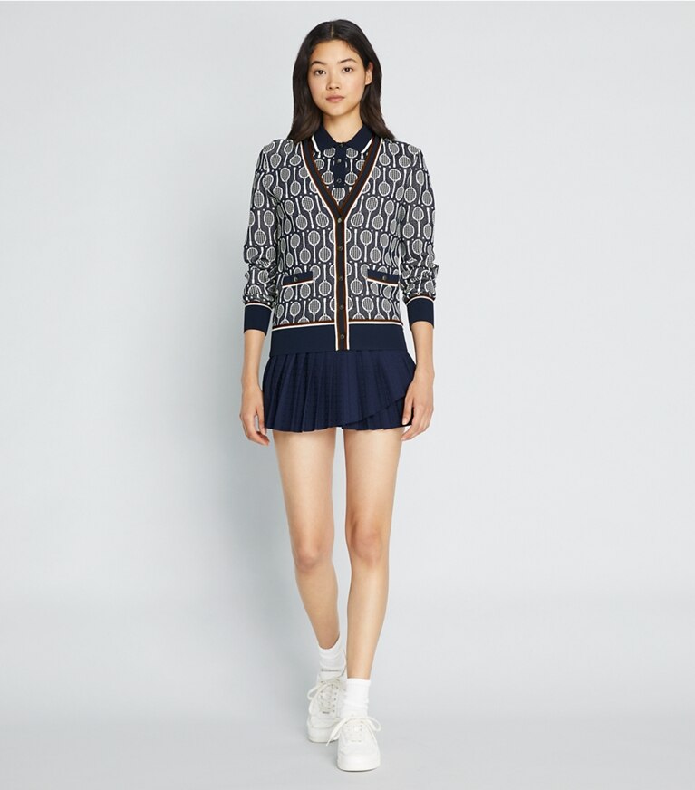Tory Sport designer セーター テックニット カーディガン in Tory Navy Racquets front
