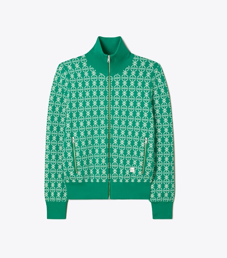 Tory Sport designer jackets Tech Knit Jacquard Warm-Up Jacket in Vineyard Column T front