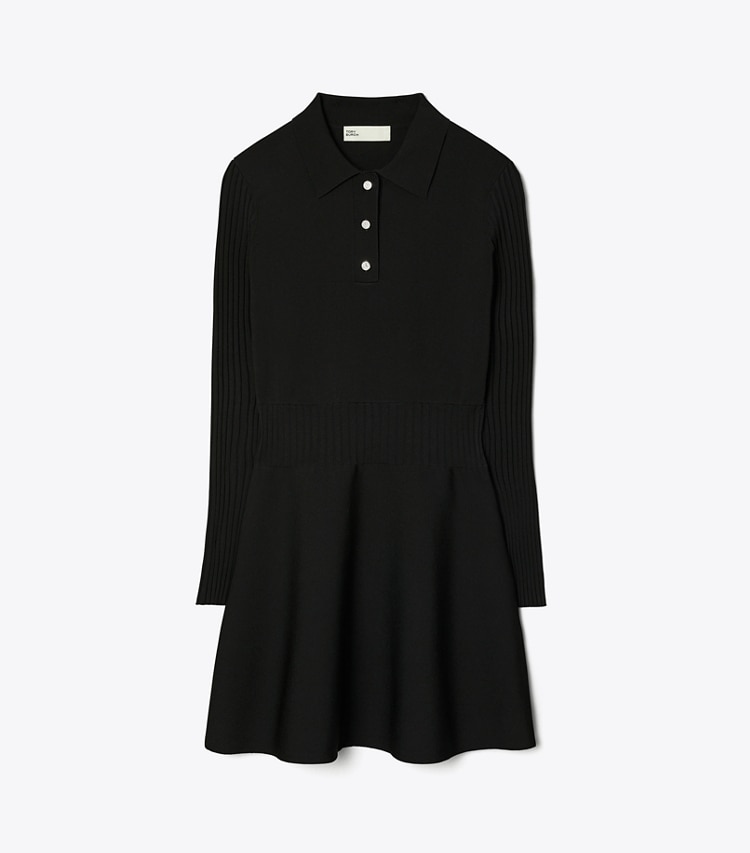 Tory Sport designer dresses Tech Knit Long-Sleeve Mini Polo Dress in Black front