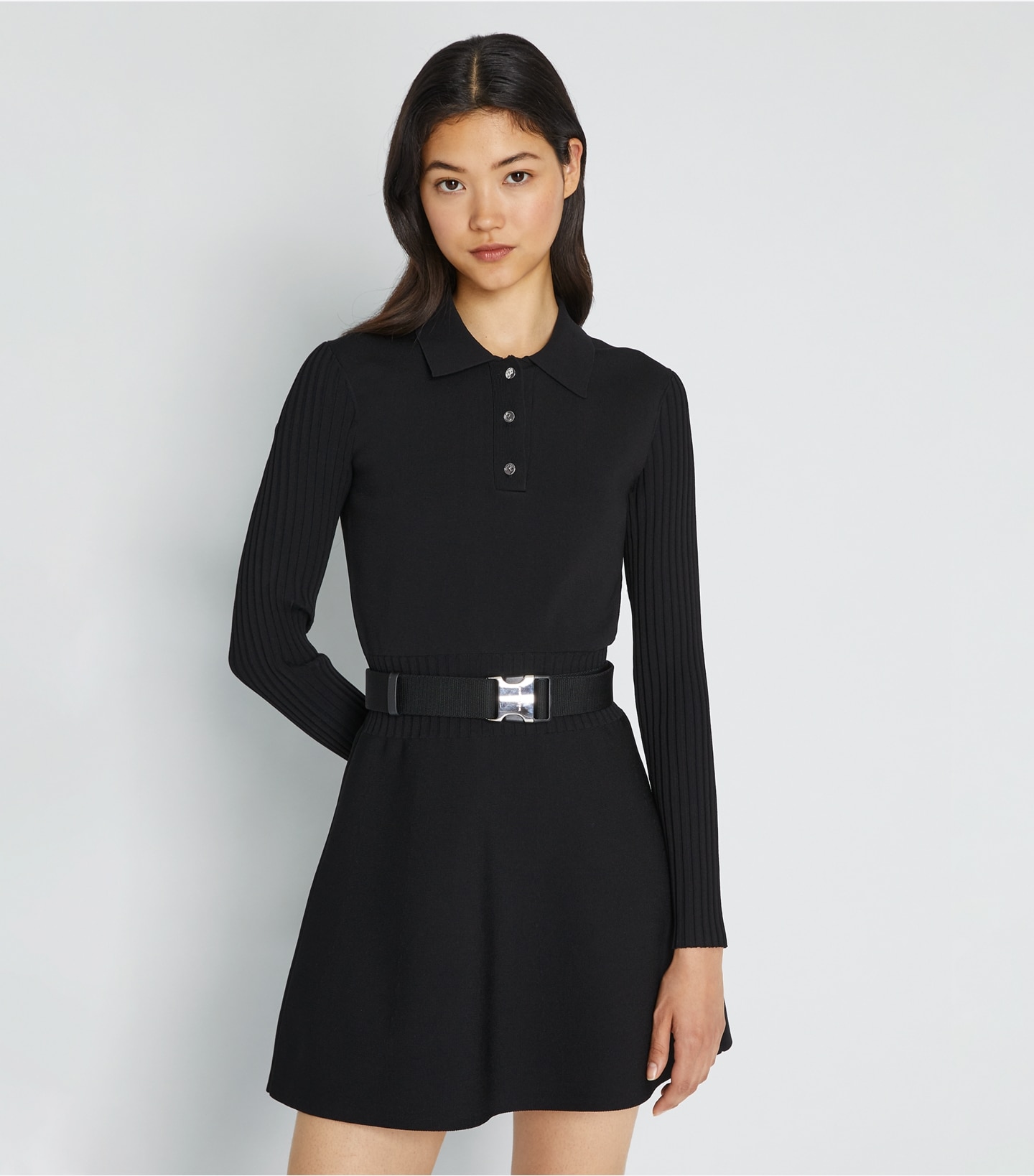 Tech Knit Long-Sleeve Mini Polo Dress