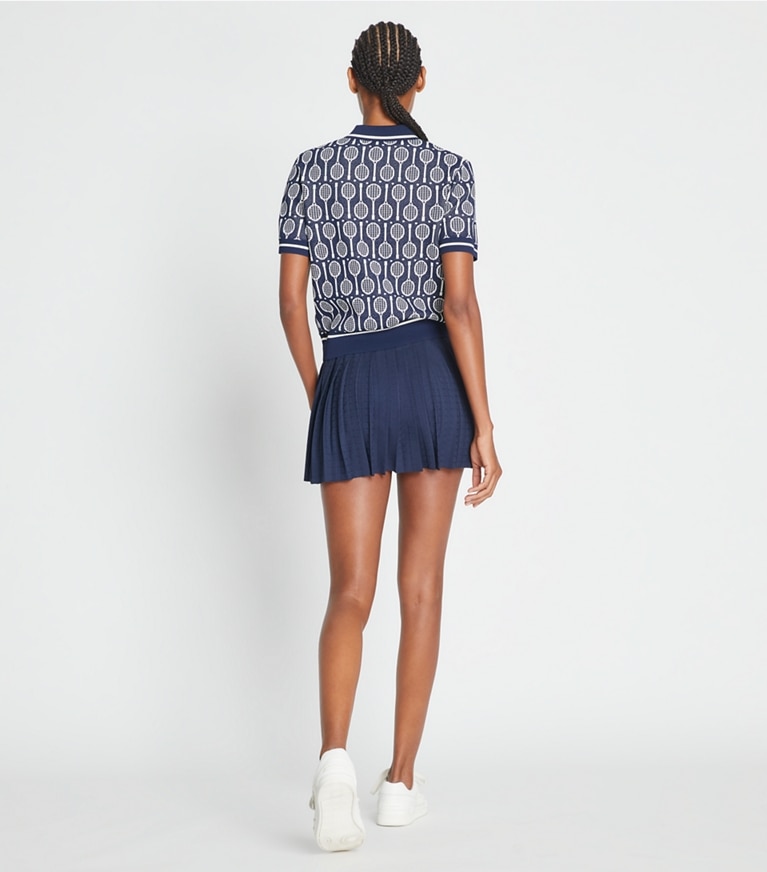 Tory Sport designer sweaters Tech Knit Polo in Tory Navy Racquets front