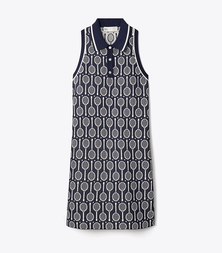 Tory Sport designer dresses Tech Knit Polo Tank Dress in Tory Navy Racquets front