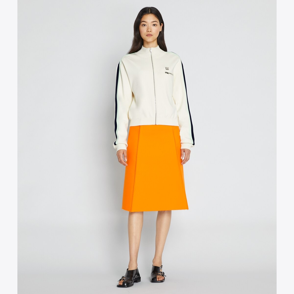 ジャケット TORY BURCH Woman Jacket Ivory 151619 966 Tory Burch Women's Ivory Beige Cotton Blend Stripe Blazer