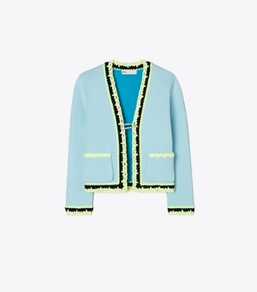 Tory Sport designer sweaters Tech Knit Viscose Cardigan in Vista front