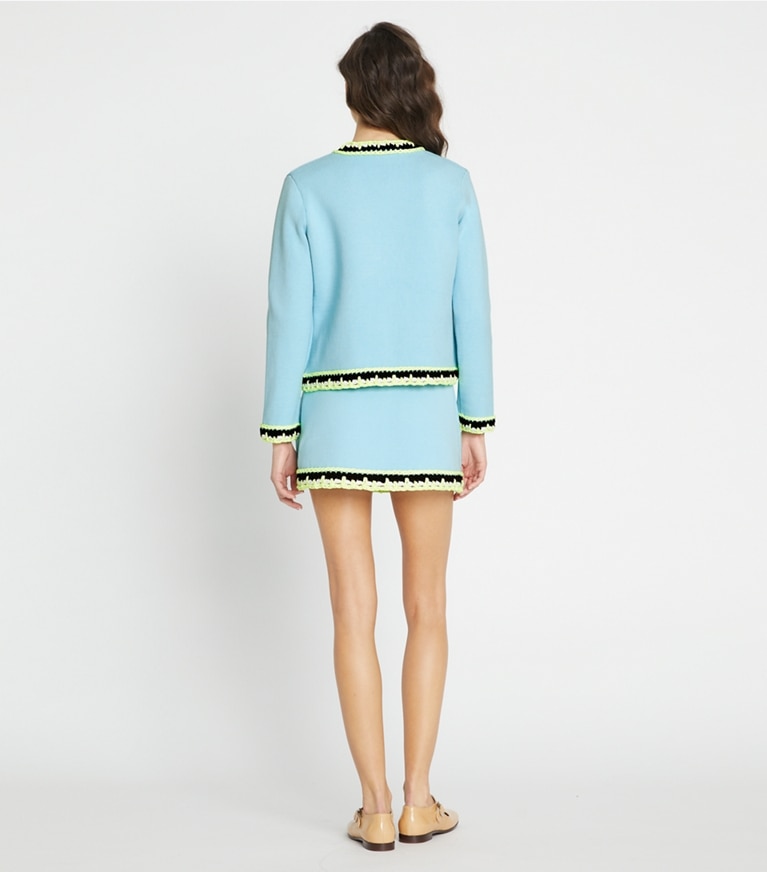 Tory Sport designer bottoms Tech Knit Viscose Mini Skirt in Vista front