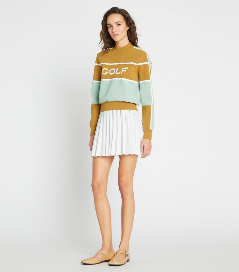 Tory Sport designer sweaters Tech Nylon Golf Cropped Sweater in Ridge / Sage Leaf front