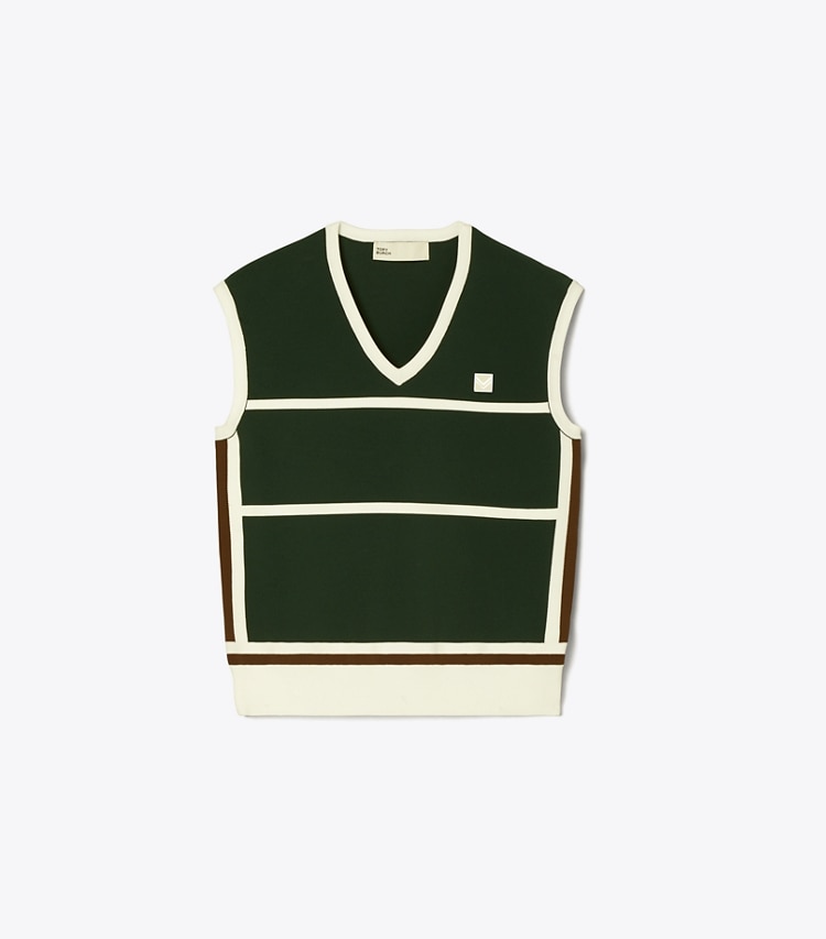 Tory Sport designer sweaters Tech Nylon Sweater Vest in Conifer front