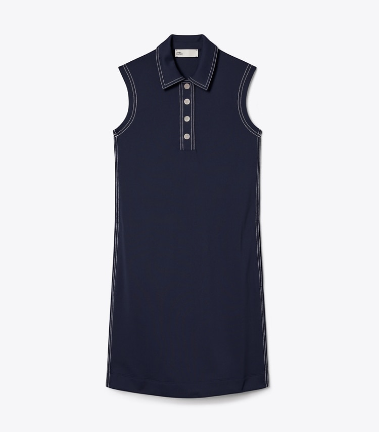 Tory Sport designer dresses Tech Piqué Pick Stitch Golf Dress in Tory Navy front