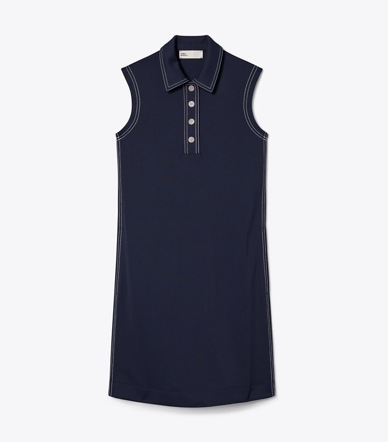 Tory Sport designer dresses Tech Piqué Pick Stitch Golf Dress in Tory Navy front