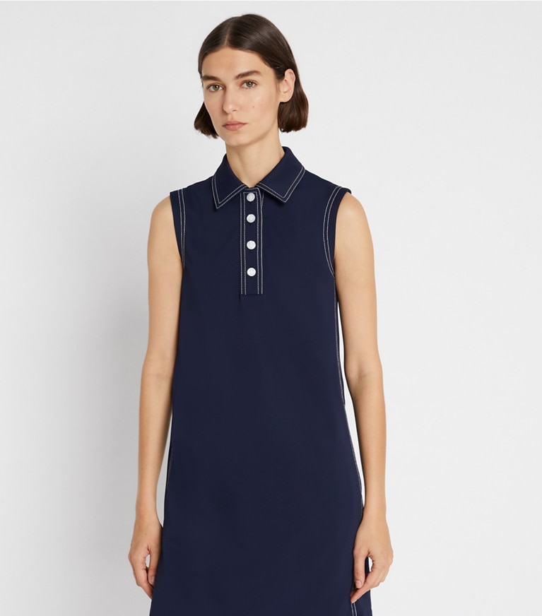 Tory Sport designer dresses Tech Piqué Pick Stitch Golf Dress in Tory Navy front