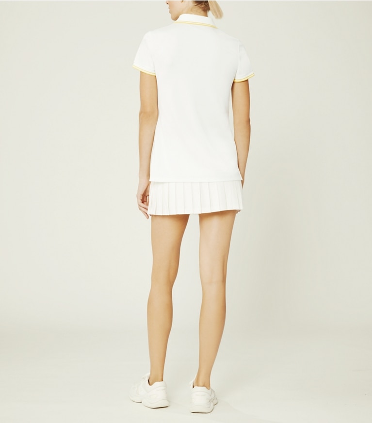 Tory Sport designer tops Tech Piqué Polo in Snow White/Sundance front