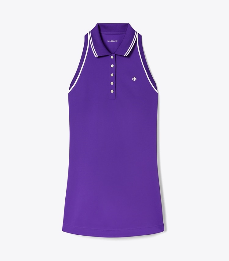 Tory Sport designer dresses Tech Piqué Racerback Tank Tennis Dress in Vibrant Purple / NEW IVORY front