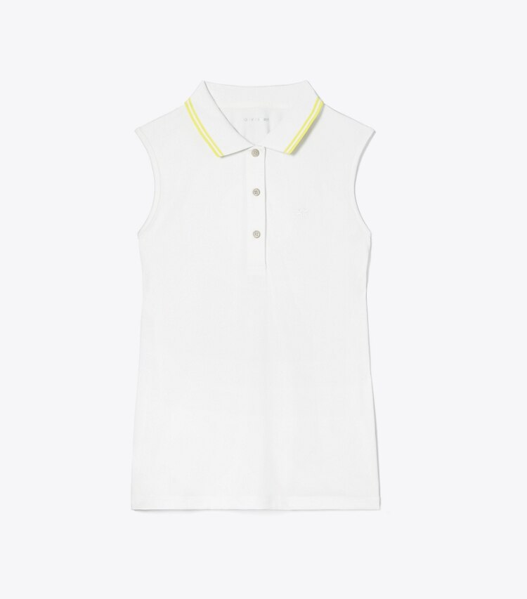 Tory Sport designer tops Tech Piqué Sleeveless Polo in Snow White / Lemon Glow front